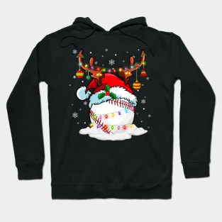 Reindeer Santa Hat Baseball Christmas Lights Xmas Hoodie